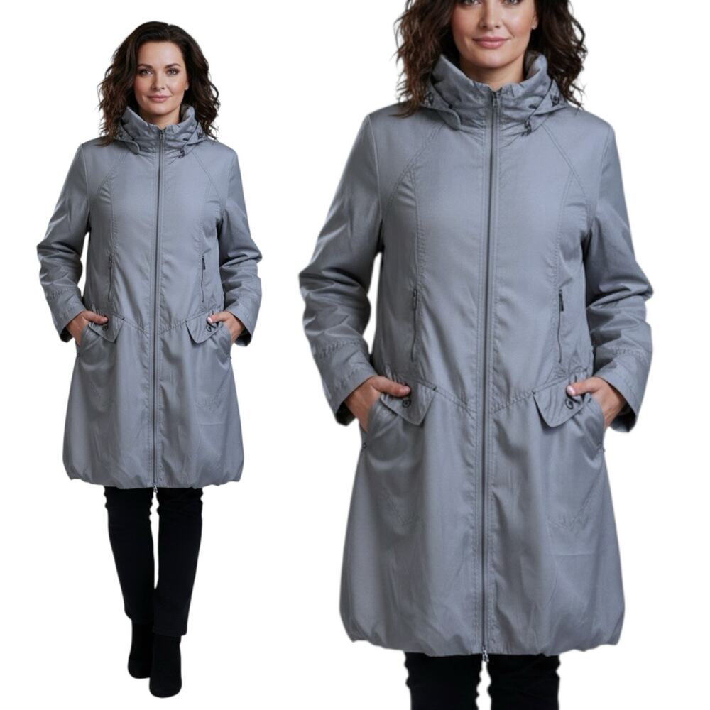 Gray Long Rain Jacket‎ Women’s Lightweight Minimalist Travel Coat US XL/FR T4